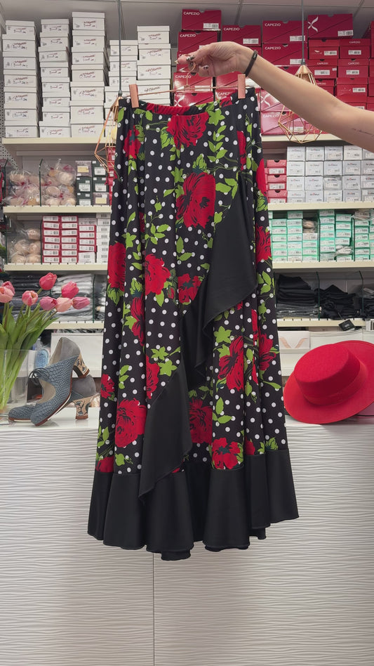 Falda flamenca negra con flores